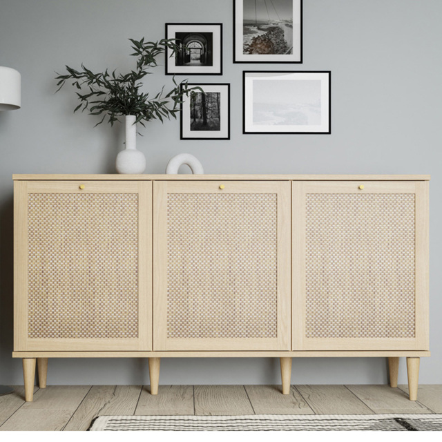 Florence Calasetta 3 Door Light Oak Rattan Sideboard - image 1