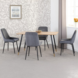Seconique Hamilton Avery Oak Effect Velvet 4 Seater Dining Table Set Grey