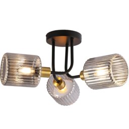 Roman 3 Arm Smoked Black Flush Fitting Ceiling Light - thumbnail 3