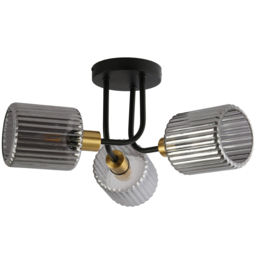 Roman 3 Arm Smoked Black Flush Fitting Ceiling Light - thumbnail 1