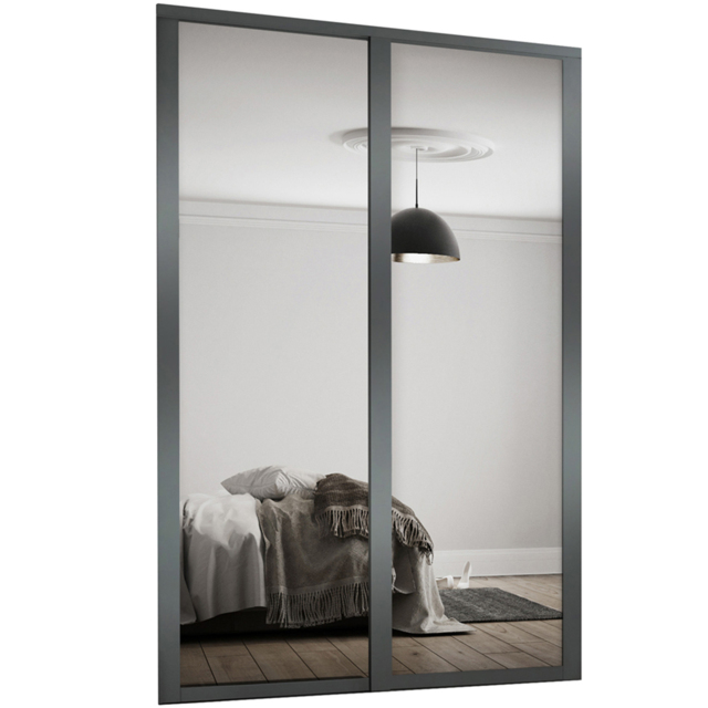 Spacepro Shaker 2 Door Graphite Frame Mirror Sliding Wardrobe Kit 1753mm - image 1