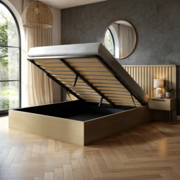 SOLACE+CO Taylor Light Wood Double Hotel Ottoman Bed with Side Table - thumbnail 4