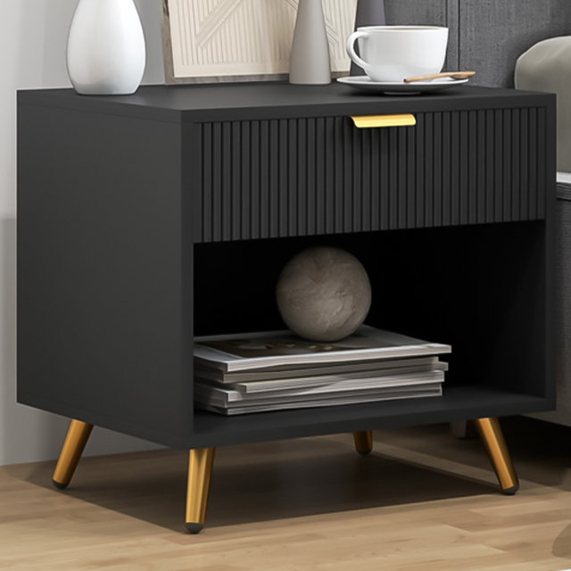 Portland Single Drawer Black Bedside Table - image 1