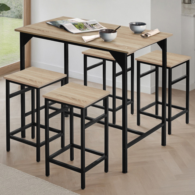 Tectake Edinburgh 4 Seater Bar Table Set Sonoma Oak - image 1