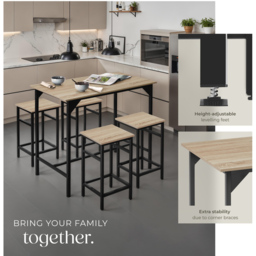 Tectake Edinburgh 4 Seater Bar Table Set Sonoma Oak - thumbnail 4