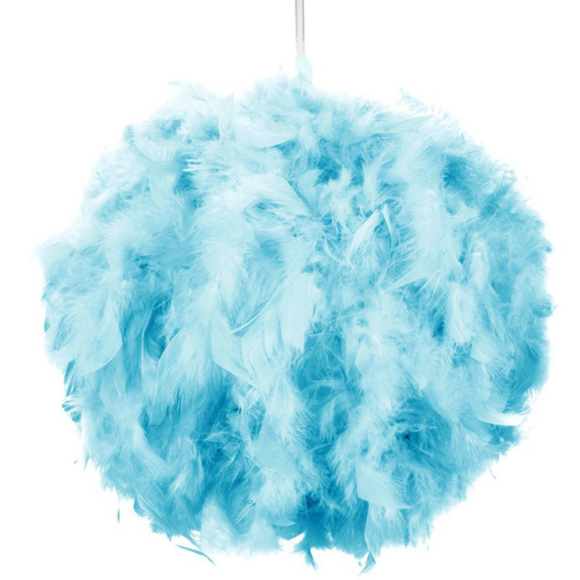 Happy Homewares Small Teal Feather Decorated Ceiling Pendant Shade - image 1