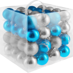 tectake Silver and Blue Bauble 64 Pack