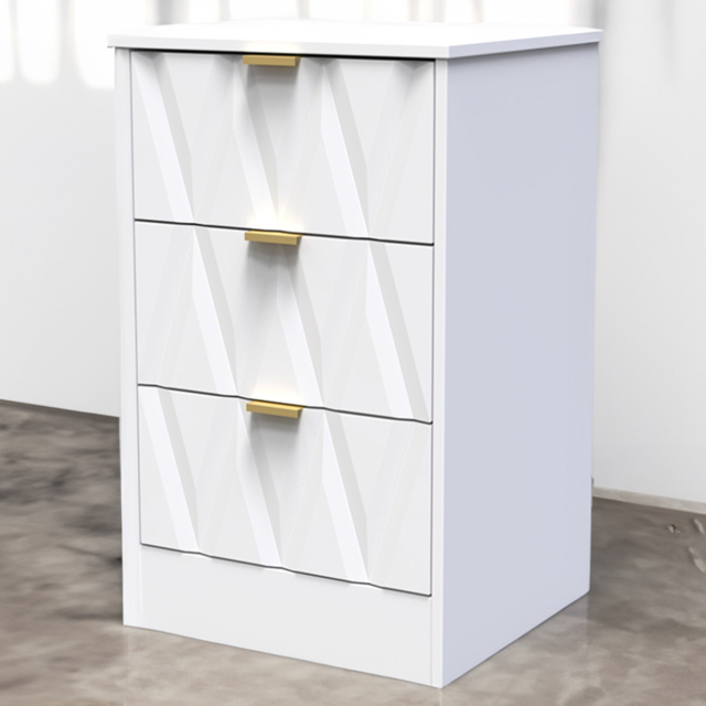 Crowndale Las Vegas 3 Drawer White Matt Bedside Table Ready Assembled - image 1