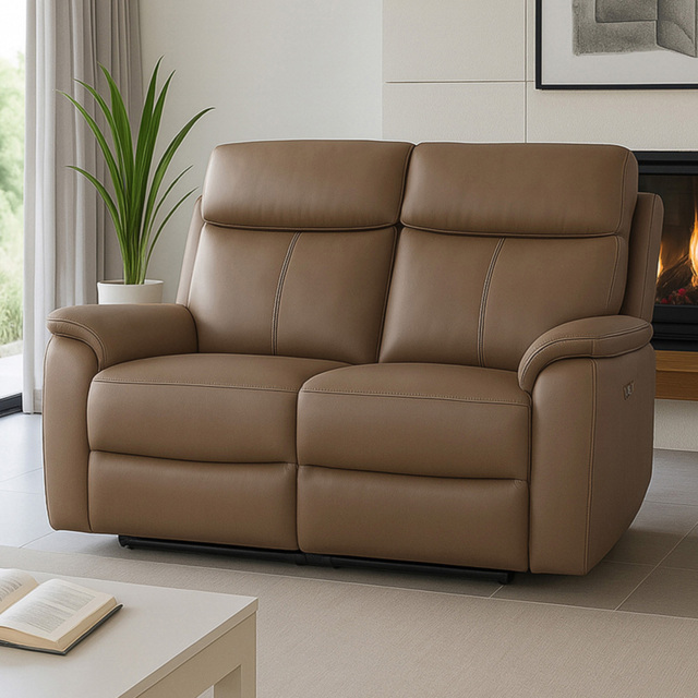 Aspire Kingsmere 2 Seater Tan Power Recliner Sofa - image 1