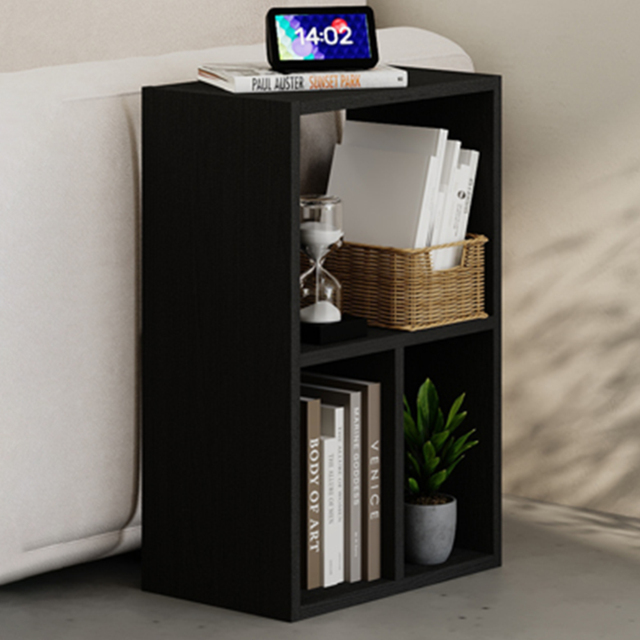 Decortie Combayn 3 Shelf Black Wood Low Freestanding Bookcase - image 1