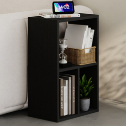 Decortie Combayn 3 Shelf Black Wood Low Freestanding Bookcase