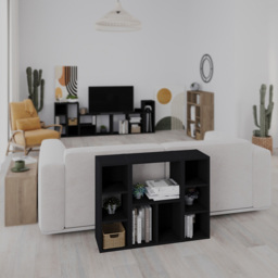 Decortie Combayn 3 Shelf Black Wood Low Freestanding Bookcase - thumbnail 3