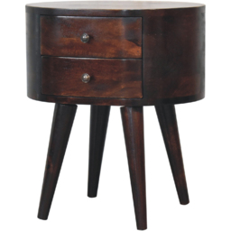 Artisan Furniture Light Walnut 2 Drawer Solid Wood Round Bedside Table - thumbnail 3