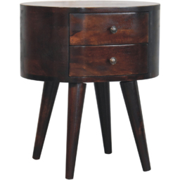 Artisan Furniture Light Walnut 2 Drawer Solid Wood Round Bedside Table - thumbnail 4