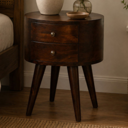 Artisan Furniture Light Walnut 2 Drawer Solid Wood Round Bedside Table