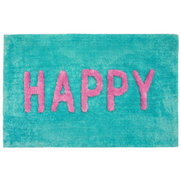Mooky Mats Turquoise and Pink Happy Slogan Non Slip Bath Mat 50 x 80cm