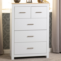 Seconique Portland 5 Drawer White and Oak Effect Chest of Drawers - thumbnail 1