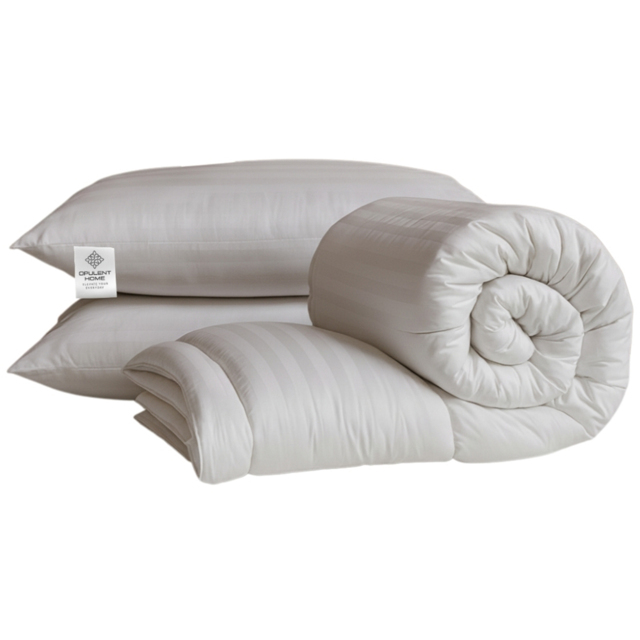 Opulent Home White Single Striped Extra Warm Winter Hollowfibre Duvet Set 15 Tog