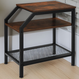 tectake Plymouth 2 Shelf Industrial Dark Wood Bedside Table - thumbnail 1