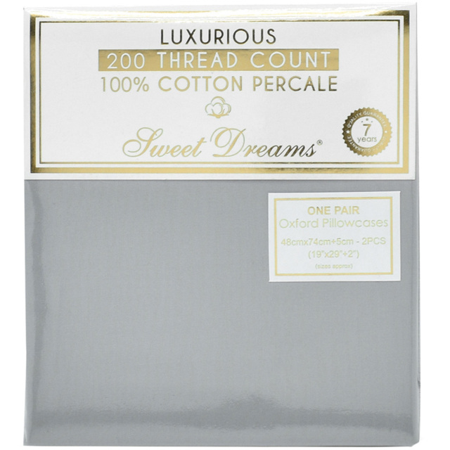 Sweet Dreams Percale Grey Housewife Pillowcase 2 Pack - image 1