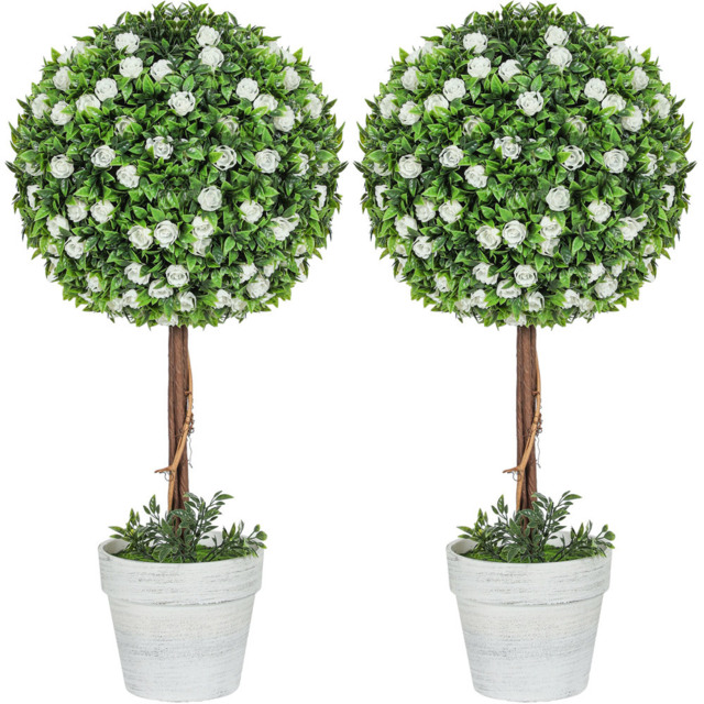 Portland Set of 2 White Rose Flower Artificial Plant in Pot 60cm - image 1