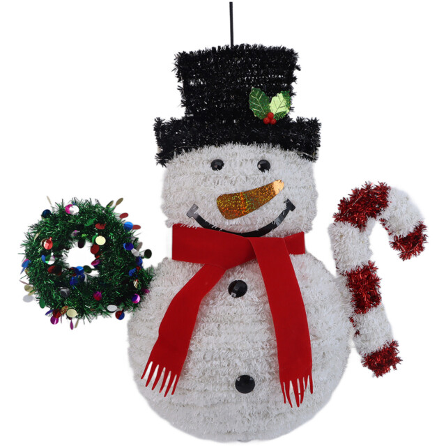 White LED Christmas Tinsel Snowman Hanging Decoration - image 1