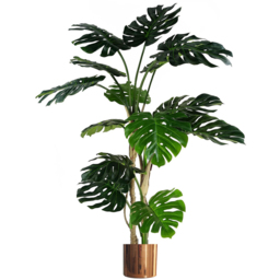 Leaf Monstera Artificial Plant Pot with Copper Metal Planter 150cm - thumbnail 1