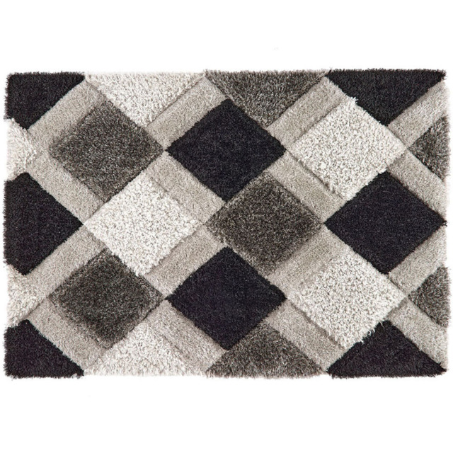 Origins Grey 3D Geo Shaggy Carved Rug 80 x 150cm - image 1