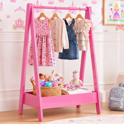 Junior Vida Pink Pine Wood Kids Clothes Rack with Storage Shelf