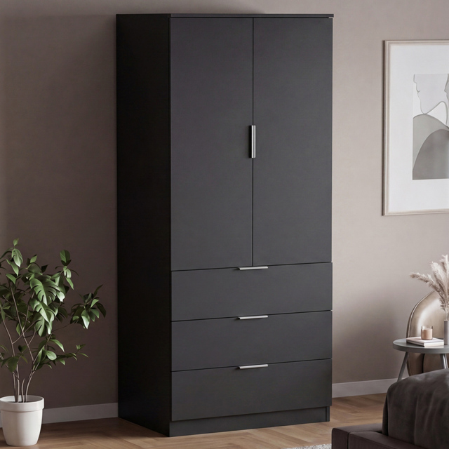 Vida Designs Trega Black 2 Door 3 Drawer Wardrobe - image 1