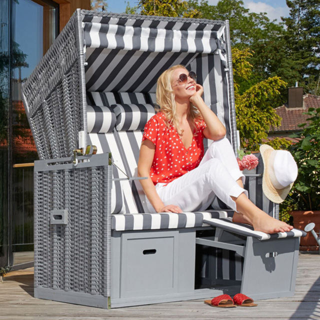 tectake Grey and White Beach Chair with Cushion - image 1