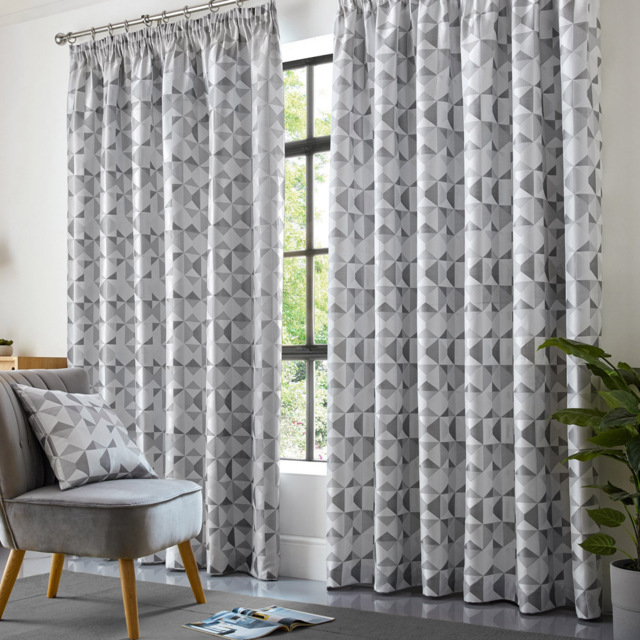 Alan Symonds Scandi Jacquard Lined Pencil Pleat Taped Top Curtains Silver and Grey 117 x 183cm - image 1