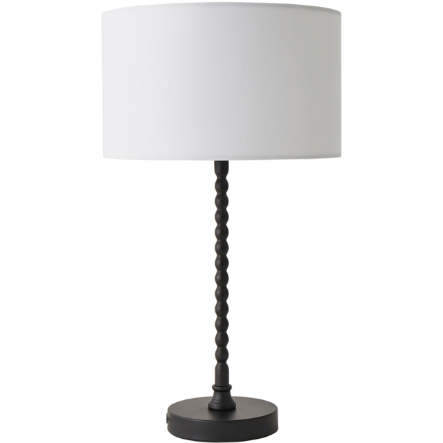 ValueLights Maeve White Fabric Drum Shade Matte Black Bobbin Bobble LED Table Lamp - image 1