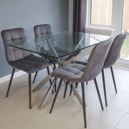 Kosy Koala 4 Seater Glass Rectangle Dining Set Grey Velvet