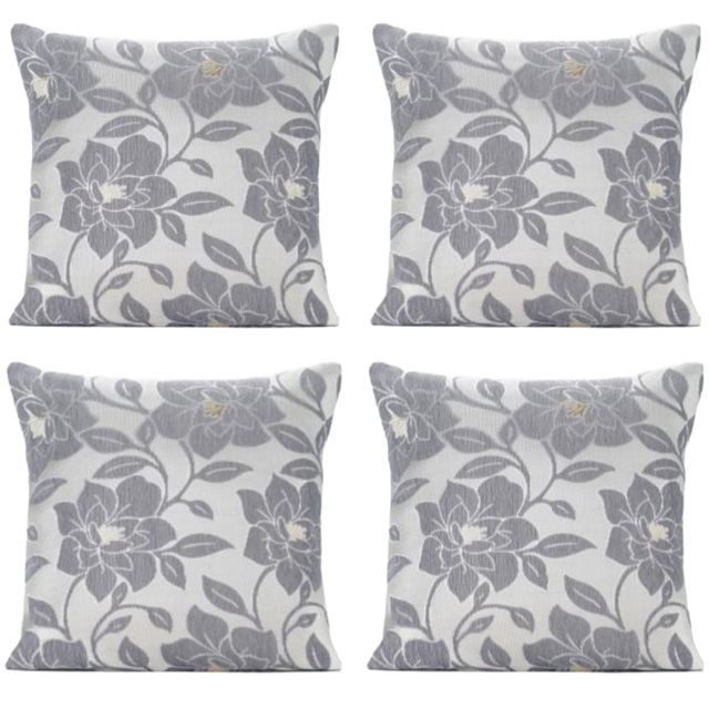 Alan Symonds Chenille Silver Peony Floral Cushion with Polyester Filled Pad 45 x 45cm 4 Pack