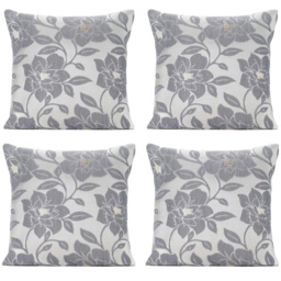 Alan Symonds Chenille Silver Peony Floral Cushion with Polyester Filled Pad 45 x 45cm 4 Pack