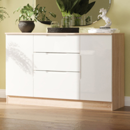 Crowndale Milan White Gloss and Bardolino Oak 2 Door 3 Drawer Sideboard Ready Assembled - thumbnail 1