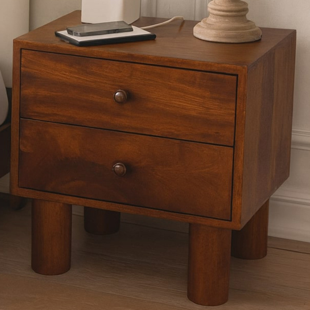 Artisan Furniture Tula 2 Drawer Chestnut Dark Brown Solid Wood Nightstand - image 1