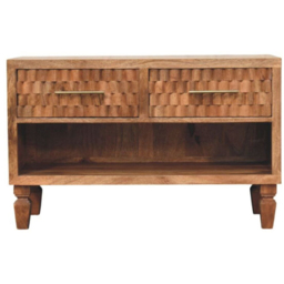 Artisan Furniture Cadiz Carved Natural Grain 2 Drawer Single Shelf Mango Wood Entryway Shoe Cabinet - thumbnail 2