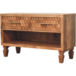 Artisan Furniture Cadiz Carved Natural Grain 2 Drawer Single Shelf Mango Wood Entryway Shoe Cabinet - thumbnail 3