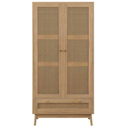 Croxley 2 Door Single Drawer Oak Rattan Wardrobe - thumbnail 3