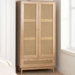 Croxley 2 Door Single Drawer Oak Rattan Wardrobe