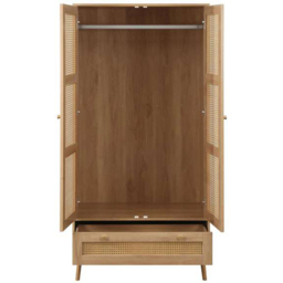 Croxley 2 Door Single Drawer Oak Rattan Wardrobe - thumbnail 4