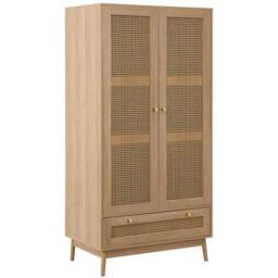 Croxley 2 Door Single Drawer Oak Rattan Wardrobe - thumbnail 2