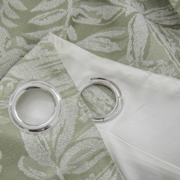 Alan Symonds Chenille Jacquard Lined Ring Top Eyelet Curtains Green 168 x 183cm - thumbnail 2