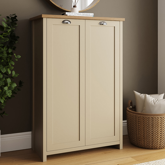 GFW Lancaster Cream and Oak 2 Door Tall Shoe Cabinet - image 1