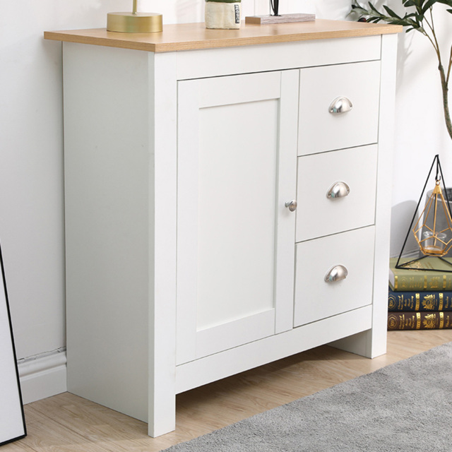 FurnitureHMD White and Oak Single Door 3 Drawer Wooden Cupboard - image 1