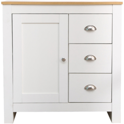 FurnitureHMD White and Oak Single Door 3 Drawer Wooden Cupboard - thumbnail 2