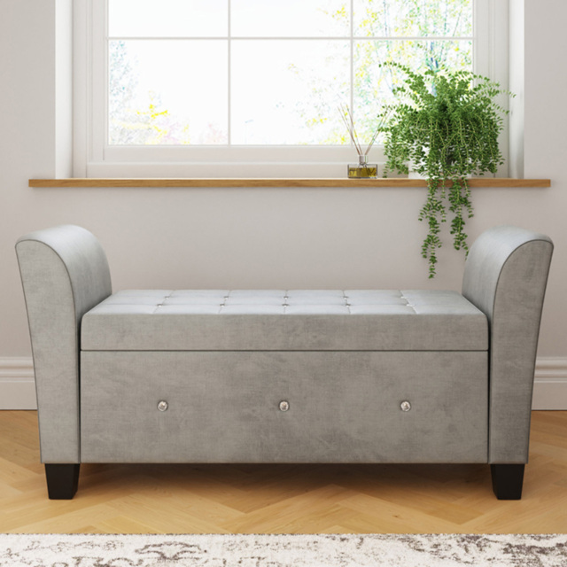 GFW Verona Grey Diamante Window Seat with Storage - image 1