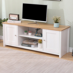 FurnitureHMD White and Oak 2 Door 2 Shelf Wooden TV Unit